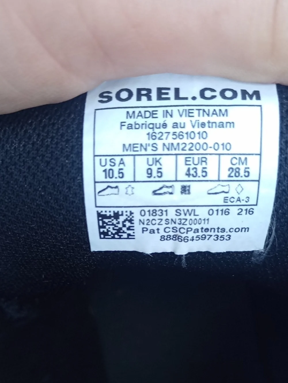 Sorel Paxson 6IN Outdry Hiking Boots Black Nubuck Leather Size 10.5 Waterproof
